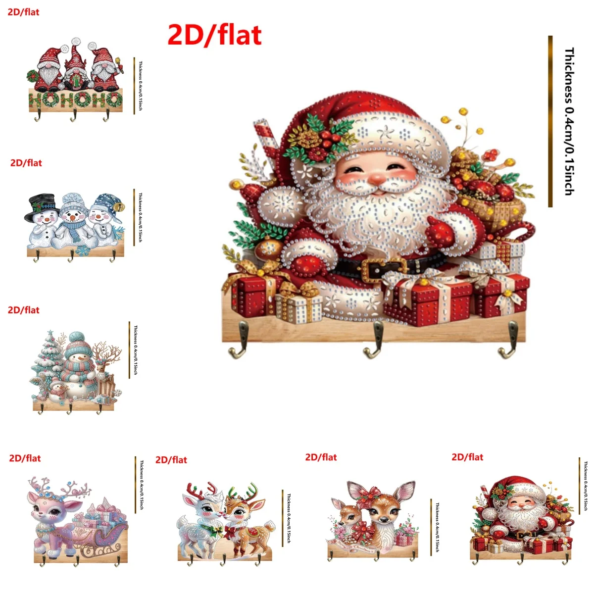 1 DIY-Diamant-Kunst-Gemälde-Set, 3 Haken in einer Reihe, Diamant-Kunst-Wandhaken im Weihnachtsstil für Wohnzimmer und Schlafzimmer Image