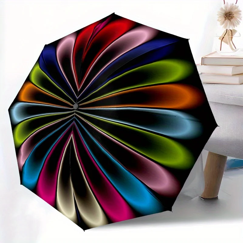 1 Stück Automatischer Faltschirm mit abstraktem Design, tragbares und faltbares Design mit 8 Rippen, lässiges Outdoor-Accessoire für Halloween und Image