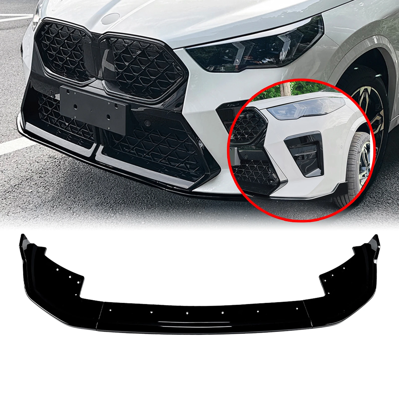 Carbon Look/Glanz Schwarz Frontschürze Spoiler Lip Untere Diffusor Splitter Schutzfolie Für BMW X2 U10 M Sport 2023-2025 Image