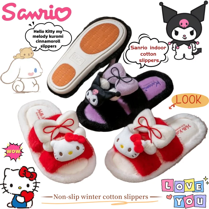 Sanrio Hello Kitty My Melody Kuromi Cinnamoroll Cartoon süße Kawaii Hausschuhe kreative Anime periphere rutschfeste Baumwollhausschuhe.