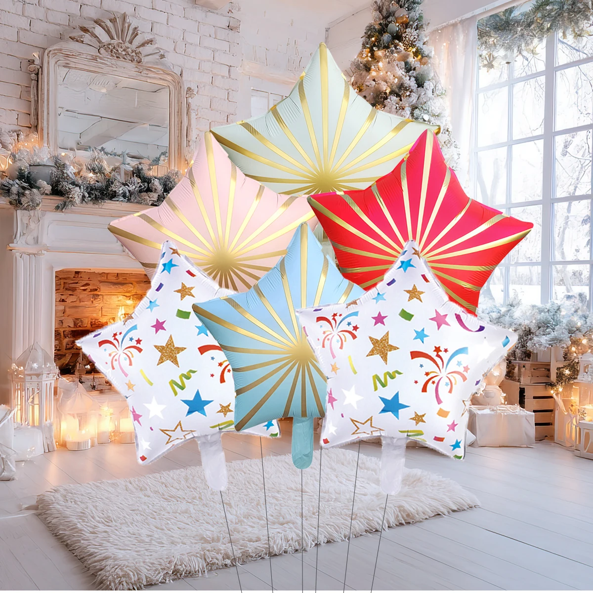 6 Stücke 18 Zoll Weihnachten Neujahr Thema Stern Folienballons Heliumballon 2026 Neujahr Weihnachtsdekorationen Navidad 2026 Dekor Image