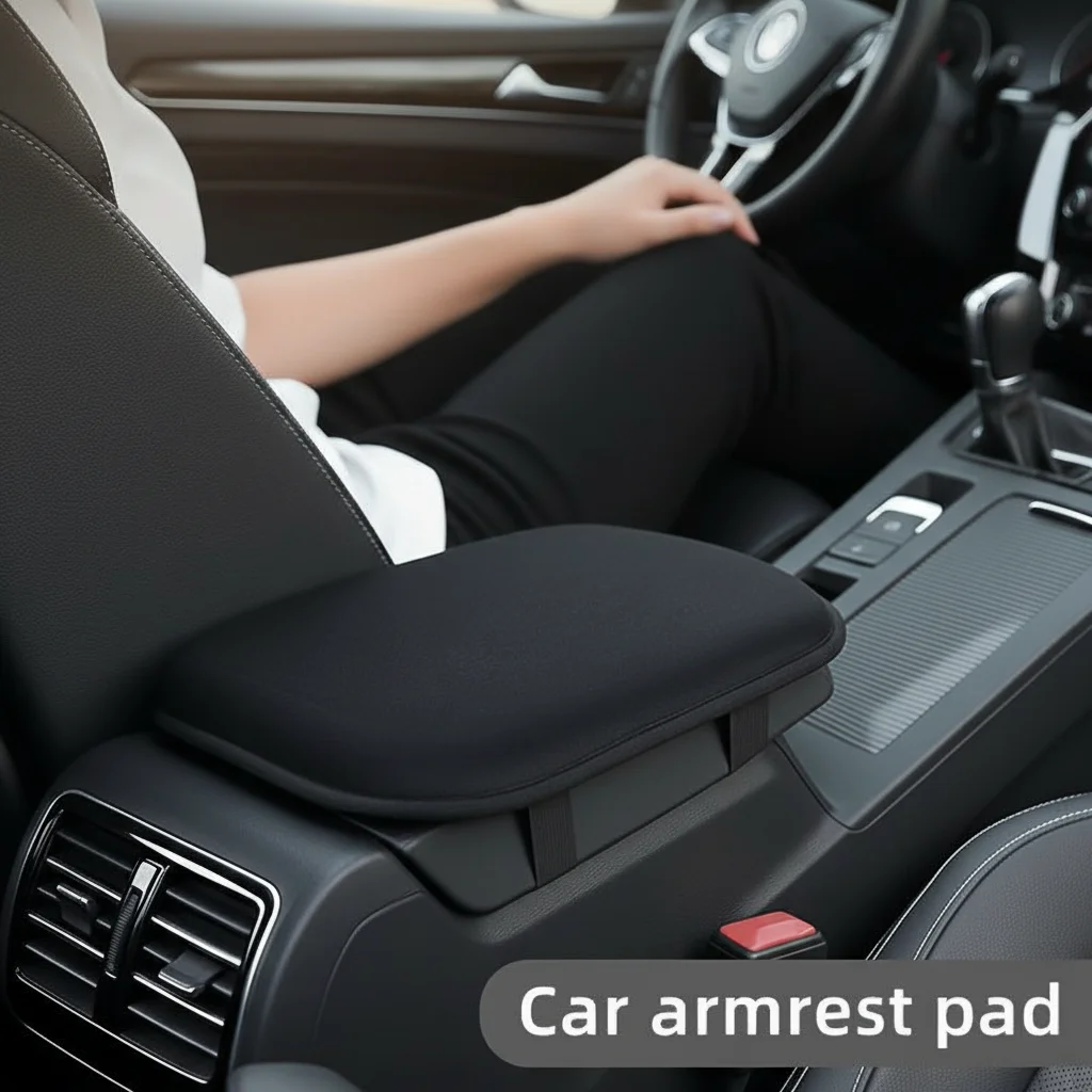 Schwarzes Auto-Mittelkonsolenpolster, Armlehnenbox, Höhenpolster, weich, bequem, für Fahrzeugzubehör Image