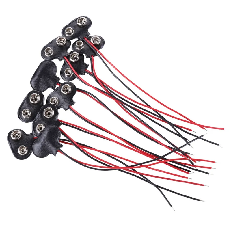 10Pcs 9V Batterie Clip Halter T Typ Batterie Schnalle Schwarz Rot Kabel Gehäuse Anschluss Stecker Schnalle Soft Shell Image