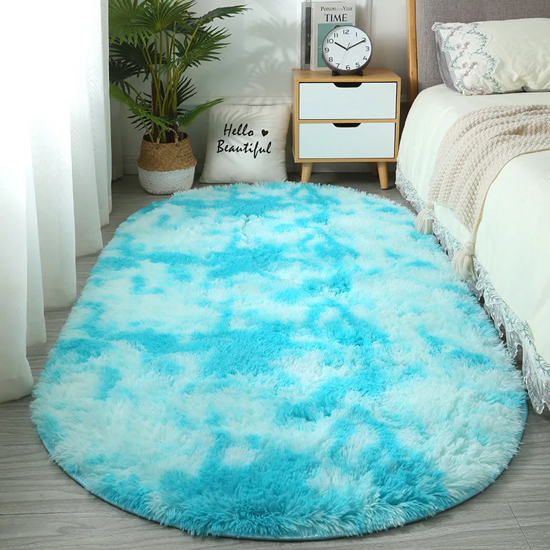 Ultraweicher, zotteliger Ellipsen-Teppich, flauschiger, bunter Teppich, Wohnzimmer, Heimdekoration, Schlafzimmer, Kinderzimmer, Salon, dicker Flor-Teppich Image