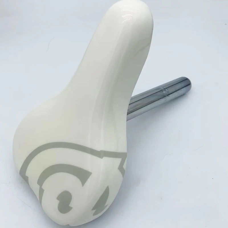 TAOZIK Integrierter einteiliger PU-Leder-Stahlpfosten-BMX-Fahrradsitz für Kinder, weißer Fahrradsattel Image