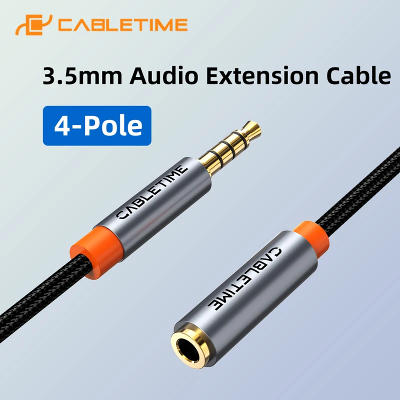 CABLETIME 3,5 mm Aux-Kabel, Verlängerungskabel, Audio-Mikrofonkabel, 3,5 mm HiFi-Klinkenkabel für Telefon-Audio-Lautsprecher, Kopfhörer Image
