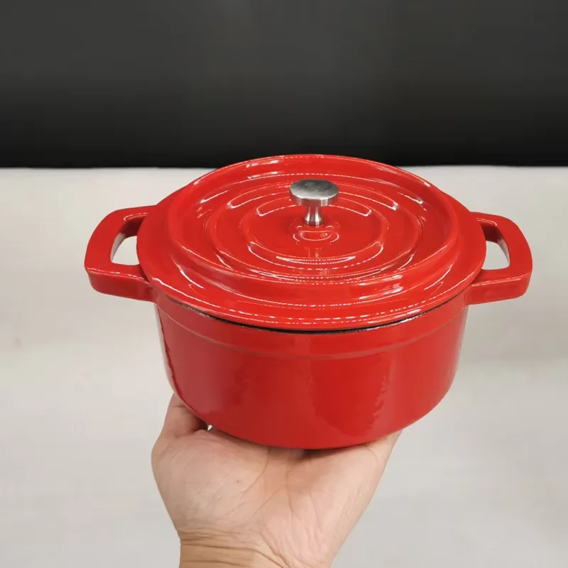 Emaillierter Gusseisen-Porridge-Topf, Mini-Schmortopf, Rot-Orange, 14cm, 500ml, für 1 Person Image