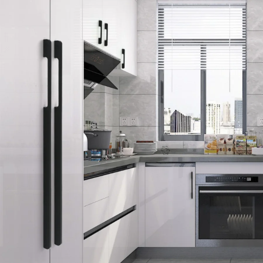 Moderne, einfache Schrankgriffe für Möbel, lange schwarze Gold-Garderobengriffe mit Schrauben für Schreibtische, Schubladen, Schränke, Hardware Image