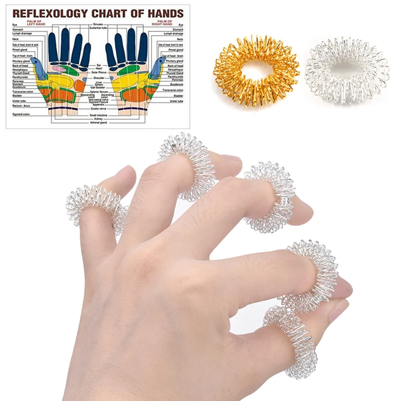 10 teile/los Heißer Verkauf Finger Massage Sujok Ring Akupunktur Ring Gesundheit Pflege Körper Massage Chinesische Medizin Farbe Gold Image