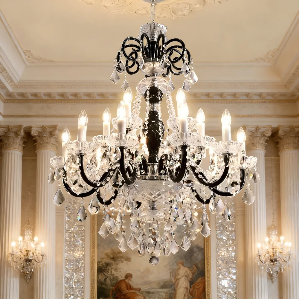 Luxus Schwarz Französisch Kristall Kronleuchter E14 Kristall Kerze Anhänger Licht für Wohnzimmer Kristall LED Indoor Hause Decor Luminarias