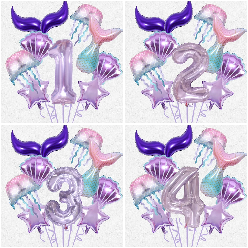 Quallen-, Fischschwanz-, Schalen- und digitales Ballonset, geeignet für Geburtstage, Duschbäder, Jubiläen und Hochzeiten Image