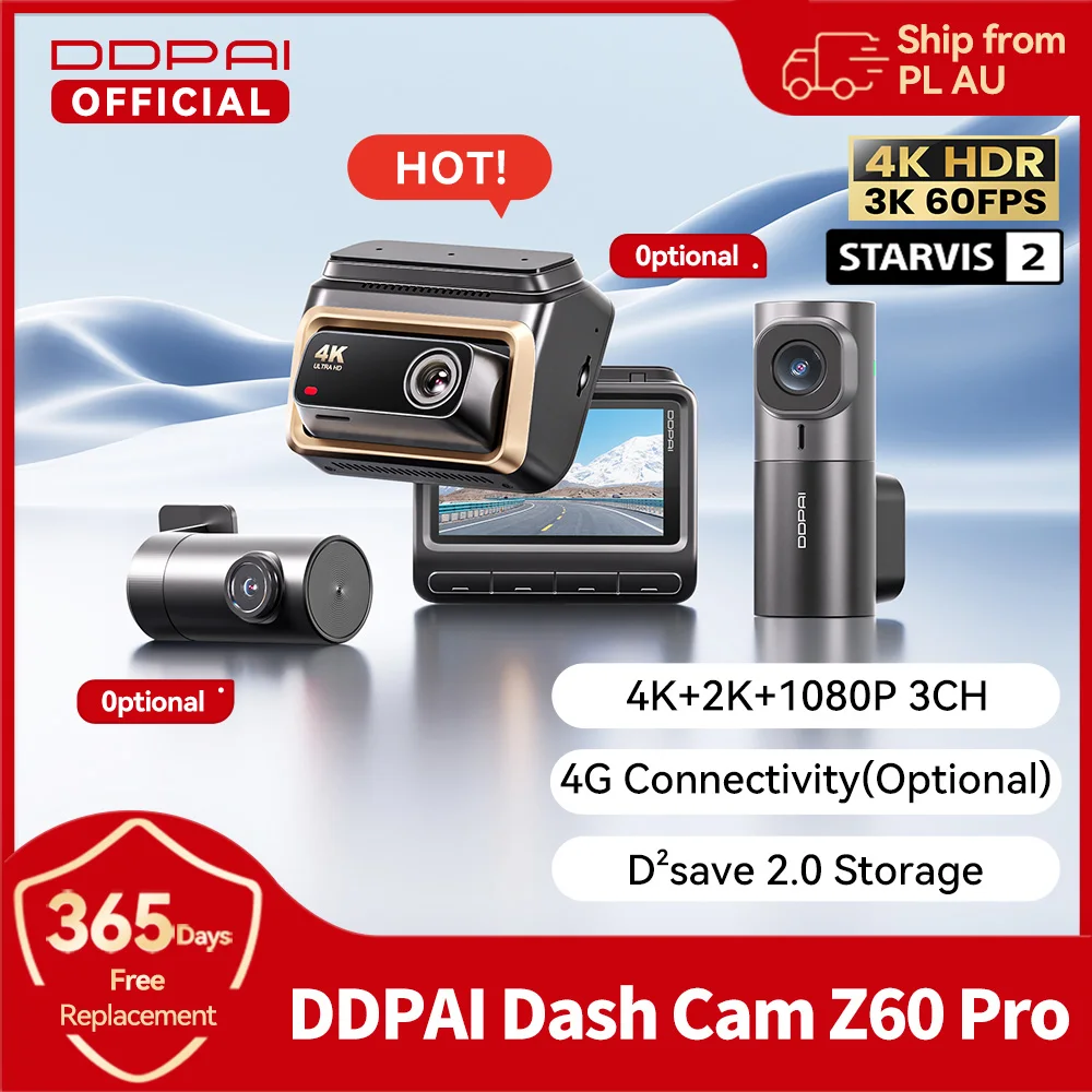 DDPAI 4K Dashcam Z60 Pro HDR Unterstützt Vorder- und Rückkamera Innenraum-Autokamera SONY STARVIS2 678 Sensor 5GHz Wi-Fi GPS ADAS 4G Auto-DVR Image