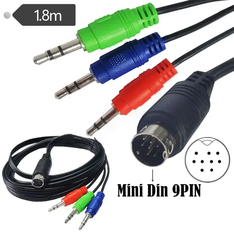 Mini DIN 9P Verbindungskabel Mini DIN 9Pin Stecker auf 3 * DC3,5mm Stecker Rot Grün Blau Audiokabel Mini Din 1,8m Image