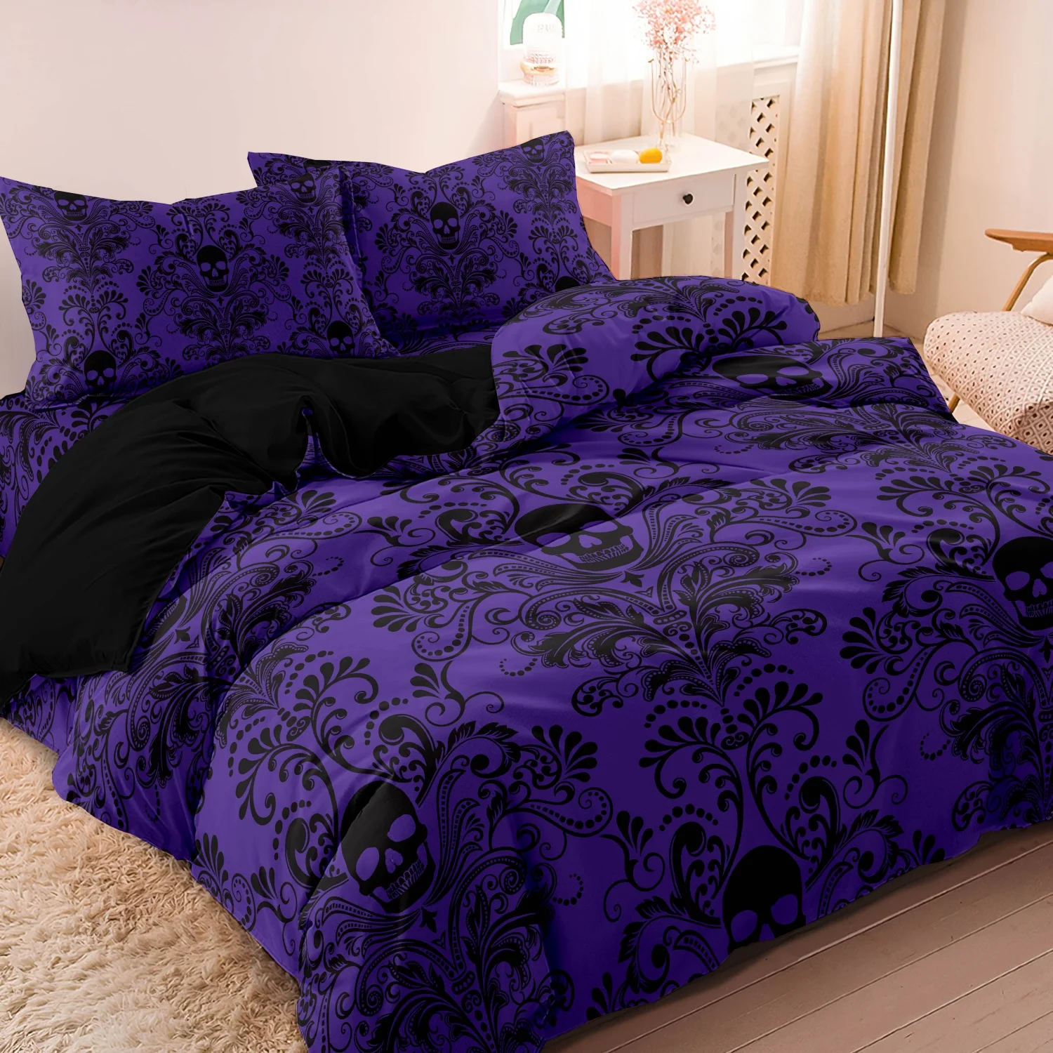 Gothic Stil Schädel Bettwäsche Sets Für Erwachsene Bett Liefert Set Bettbezug Set Mit Kissenbezüge Keine Füllung Luxus Geburtstag Geschenke Image