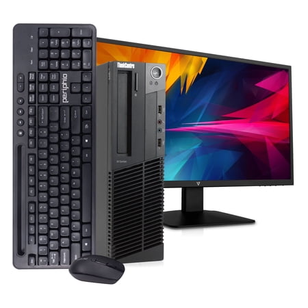 Pre-Owned IBM ThinkCentre M92P Desktop Computer PC Intel Quad-Core i5 500GB HDD 8GB DDR3 RAM Windows 10 Pro DVD WIFI New 24in Monitor Wireless Keyboard and Mouse (Used )