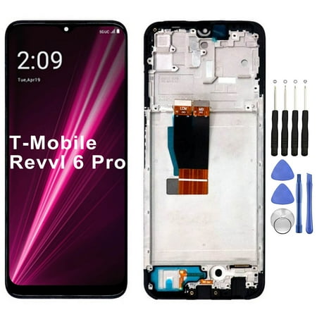 KIQ Replacement LCD Screen Full Assembly with Digitizer Compatible with T-Mobile Revvl 6 Pro(With Frame)