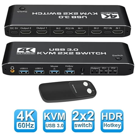AUBEAMTO 4K 60Hz KVM Switch HDMI 2 Port 2 Monitor HDMI KVM Switch USB 3.0 PC Computer KVM Switch Keyboard Mouse Switcher Box for Laptop PS4 Xbox