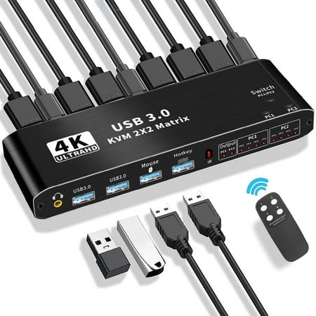 AUBEAMTO 4K 60Hz KVM Switch Matrix HDMI 2 Port Dual Monitor HDMI KVM Switch USB 3.0 KVM Switch Keyboard Mouse Switcher Box for 2 computer 2 monitor