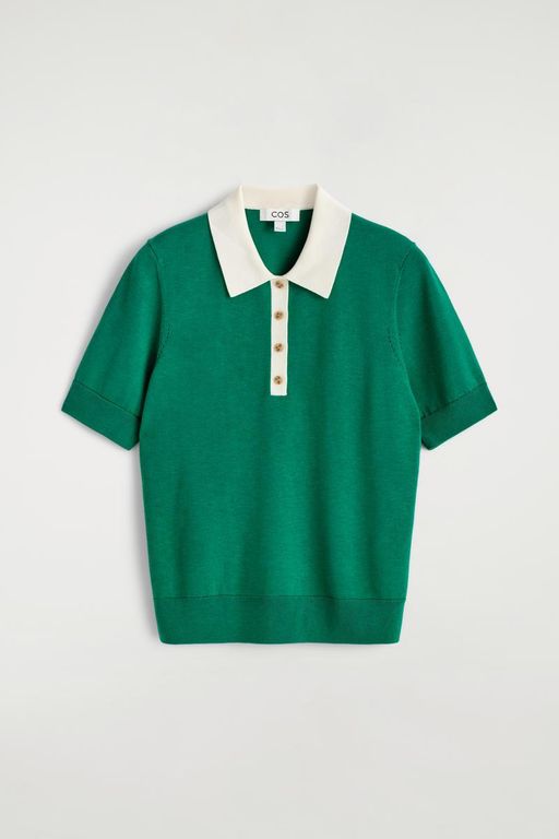 Shrunken Wool-Blend Polo Shirt - Green - COS Tops