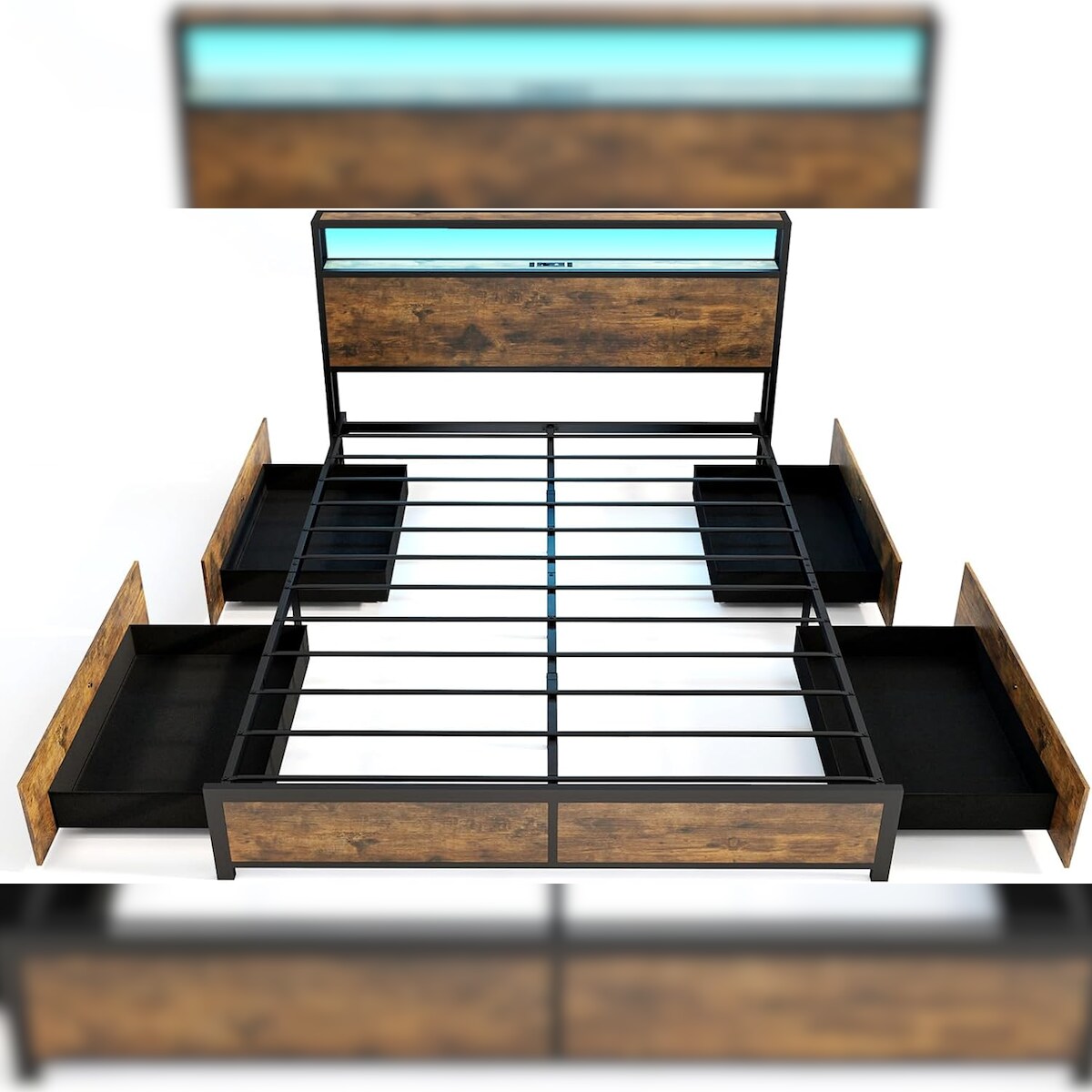 COSTWAY Bett mit LED-Beleuchtung, Ladestation und 4 Schubladen, Doppelbett 200 x 160 cm Image