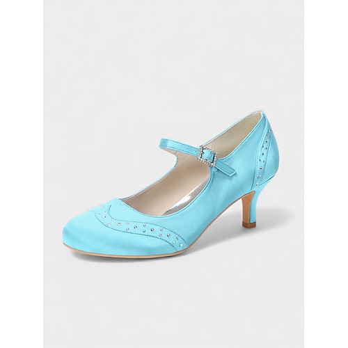 Marineblaue Mary Janes aus Satin für Damen – elegante, mit Kristallen besetzte Hochzeitsschuhe mit Kitten-Heel für die Mutter der Braut, kirchliche Trauungen und festliche Anlässe Image