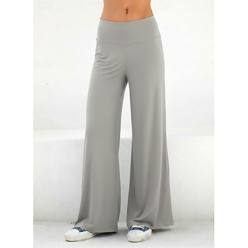 Damen Yogahose Schlaghose Weites Bein Bootcut Leicht Hohe Taille Pilates Fitnesstraining Tanz Unterteile Einfarbig Rosa Schwarz Weiß Winter Sport Sportkleidung Dehnbar Lässiger Schnitt Image