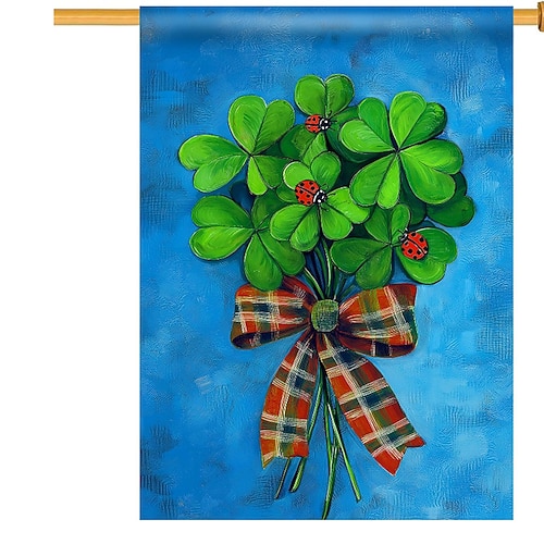 2er-Pack irische St. Patrick's Day Gartenflaggen, Glücksgras-Motiv, Leinen, doppelseitig bedruckt, Dekoration für den Innenhof Image