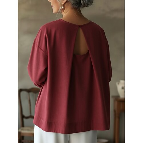 Damen Hemd Einfarbig Einfach Urlaub Täglich Lange Oberteile Täglich Arbeit Ferien Blau Schwarz Weiß Hellgrün Rosa Sommer Frühling Image