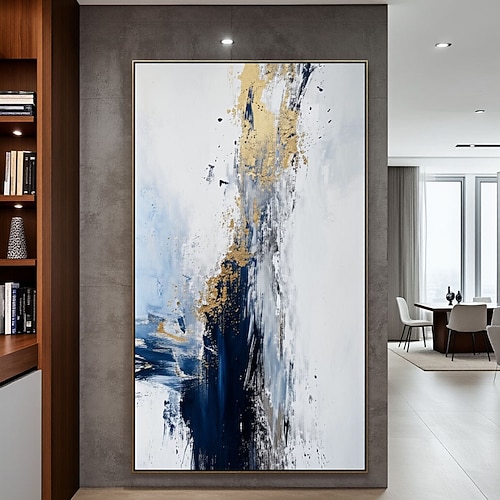 Handgemaltes Ölgemälde, goldplattiert, marineblau, 100 % handgemalt, strukturierte Acrylmalerei, abstraktes Ölgemälde, Wanddekoration für Wohnzimmer und Büro Image