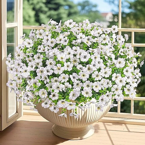 24 Bündel künstliche Blumen für den Außenbereich, UV-beständige Kunstseidenblumen, künstliche Kunststoffpflanzen für Frühling und Sommer, Garten, Veranda, Fensterkasten, Tischvase, Dekoration für Image