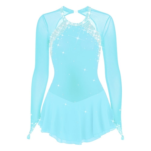 Eiskunstlaufkleid Mädchen Eislaufen Kleid Violett Marineblau Schwarz Patchwork Offener Rücken Hohe Elastizität Training Wettbewerb Eiskunstlaufkleidung Klassisch Kristall / Strass Langarm Eislaufen Image