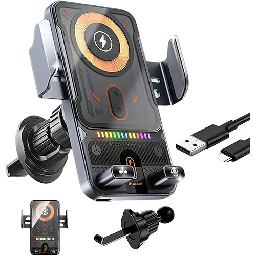 2-in-1 drehbarer Handyhalter fürs Auto Kabelloses Ladegerät, neue, coole kabellose Schnellladehalterung fürs Auto, 15 W kabelloses Schnellladen mit automatischer Klemmfunktion und