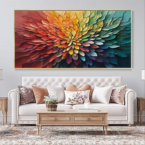Handgemaltes, farbenfrohes Ölgemälde mit abstraktem Blumenmotiv auf Leinwand, großformatig, strukturiert, auf Keilrahmen gespannt Image