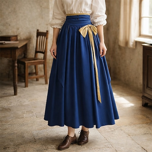 Viktorianisch Mittelalterlich Renaissance Tee-Länge Rock Pirat Einfarbig A-Linie Kostüm Damen Seeräuber Halloween Karneval Renaissance-Messe LARP Erwachsene Rock Image
