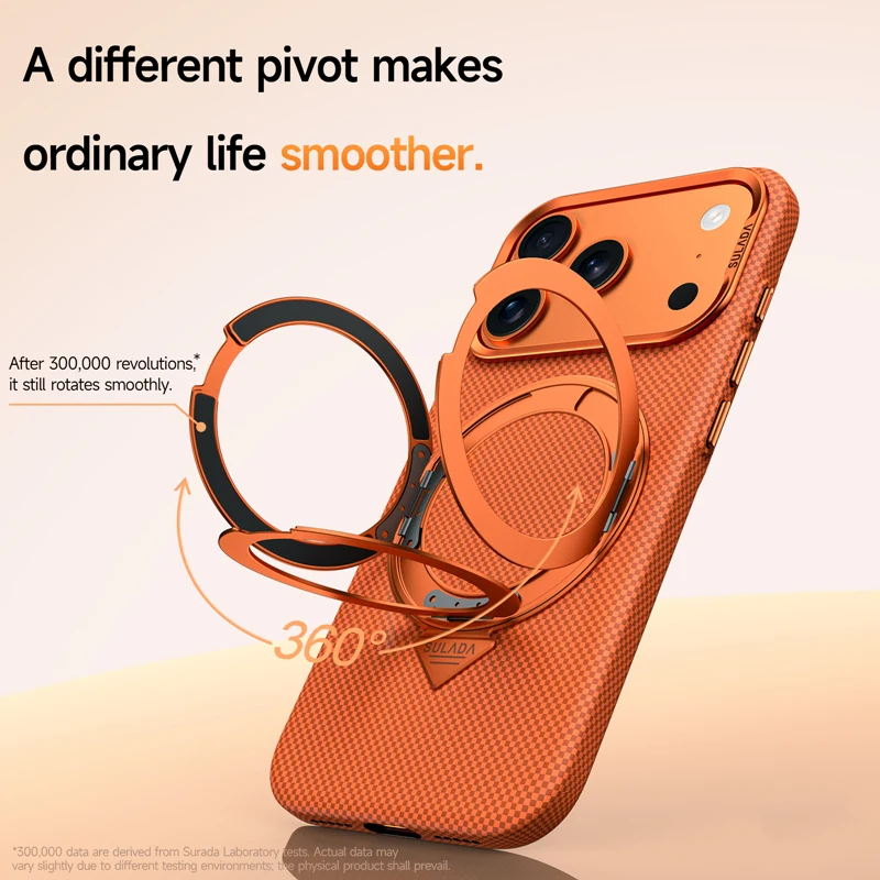 Legierungslinse, 360 drehbare Halterung, magnetische Hülle für iPhone 17 Pro Max 16 Pro, Kohlefaser-Textur, kabelloses Laden, mattierte PC-Abdeckung