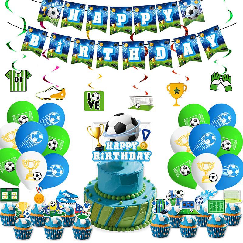 Soccer Party Decorations, Soccer Birthday Party Supplies Set – Serves with Plates, Cups, Napkins, Tablecloth, Banner Cake Toppers, Football Theme Party Tableware Kit for Kids Birthday Decorations