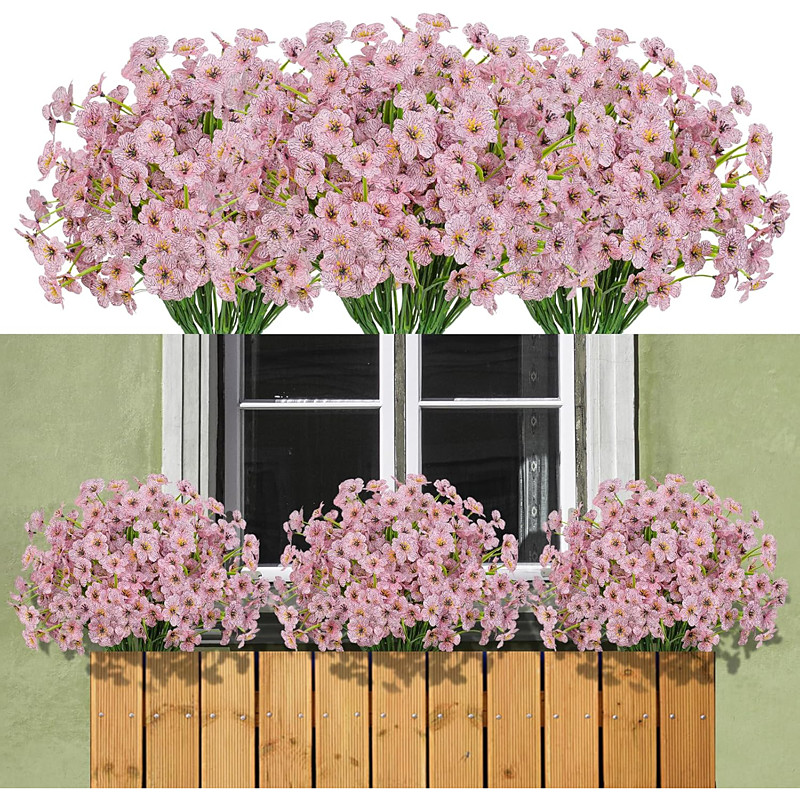 24 Bundles Artificial Flowers for Outdoor,No Fade Fake Plastic Flowers Faux Plants for Decoration Hanging Planters Indoor Outside Garden Porch Window Box Home Wedding Farmhouse