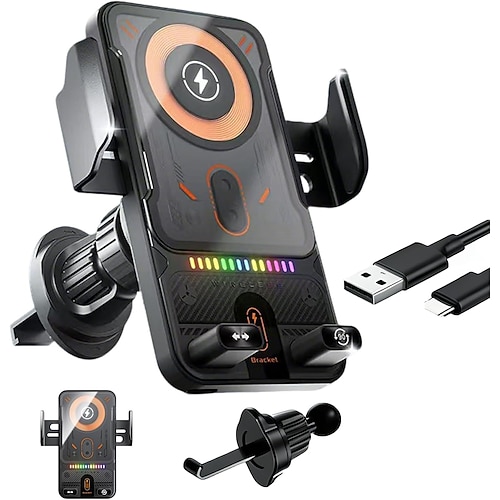 2-in-1 drehbarer Handyhalter fürs Auto Kabelloses Ladegerät, neue, coole kabellose Schnellladehalterung fürs Auto, 15 W kabelloses Schnellladen mit automatischer Klemmfunktion und