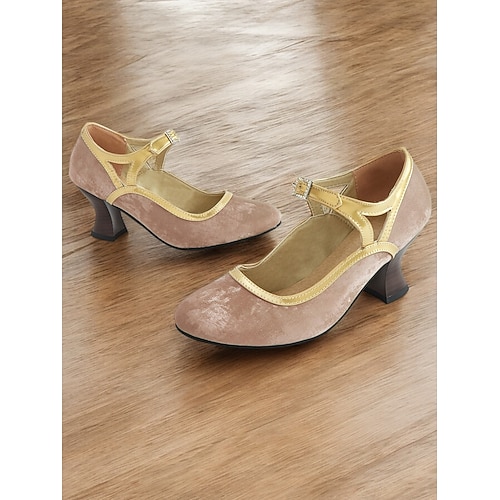 Grüne und goldene Mary-Jane-Pumps im Vintage-Stil der 1930er Jahre für Damen mit Strassschnalle, bequemer mittelhoher Absatz, perfekt für formelle Veranstaltungen und Partys im Retro-Stil.
