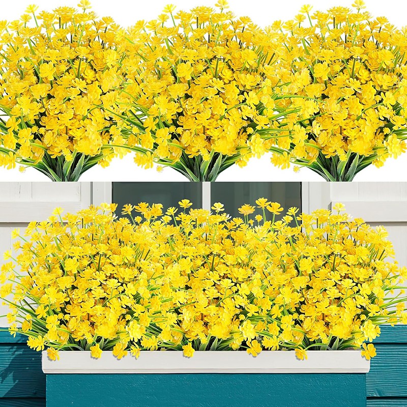 24 Bundles Artificial Flowers Outdoor,No Fade Fake Plastic Flowers Faux Plants for Decoration Hanging Planters Indoor Outside Garden Porch Window Box Home Farmhouse Wedding