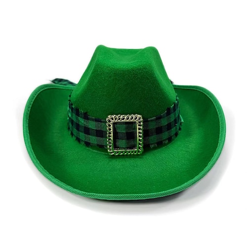 2er-Pack grüne Cowboyhüte zum St. Patrick's Day für Erwachsene Kinder, irischer Festival-Westernhut mit Schnalle, Koboldkostüm-Accessoires für Männer, Frauen, Jungen und Mädchen, festliche Umzugs- Image
