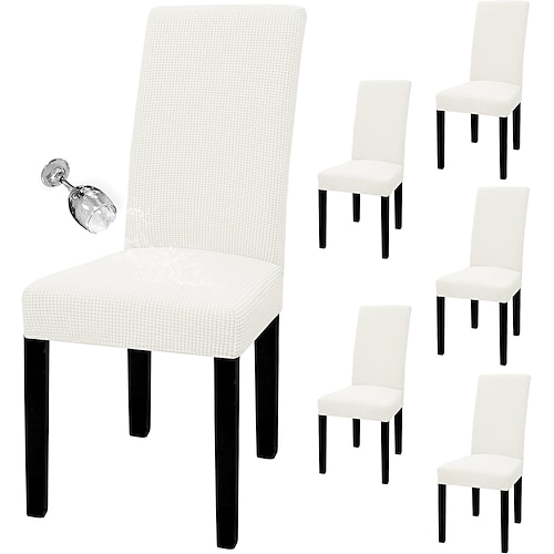 100 % wasserdichte Stuhlhussen für Esszimmerstühle, 6er-Set, abnehmbare und waschbare Stretch-Jacquard-Stuhlhussen für Parson-Stühle, geeignet für Zuhause, Restaurant und Bankett Image