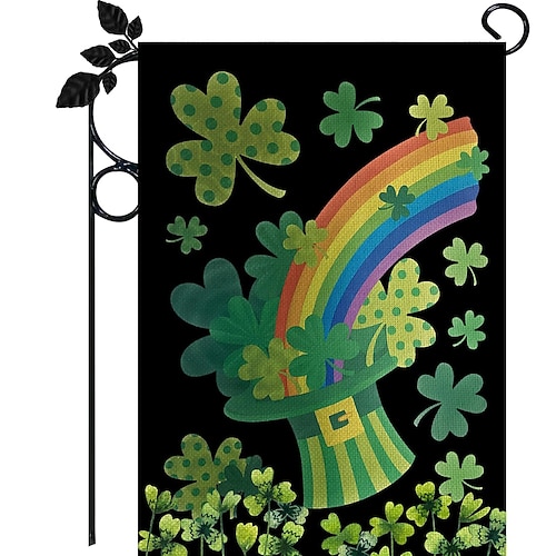 2er-Pack irische St. Patrick's Day Gartenflaggen, Glücksgras-Motiv, Leinen, doppelseitig bedruckt, Dekoration für den Innenhof Image