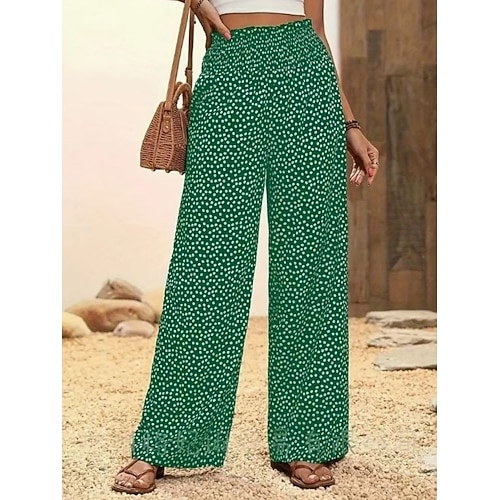 Damen Weites Bein Hose Freizeithose Gerade Urlaub Mode Streetwear Volle Länge Hohe Taille Tupfen Tasche Elastischer Bund Komfort Bequem Unelastisch Dehnbar Täglich Urlaub Straße Schwarz Rote Blau Grün Image