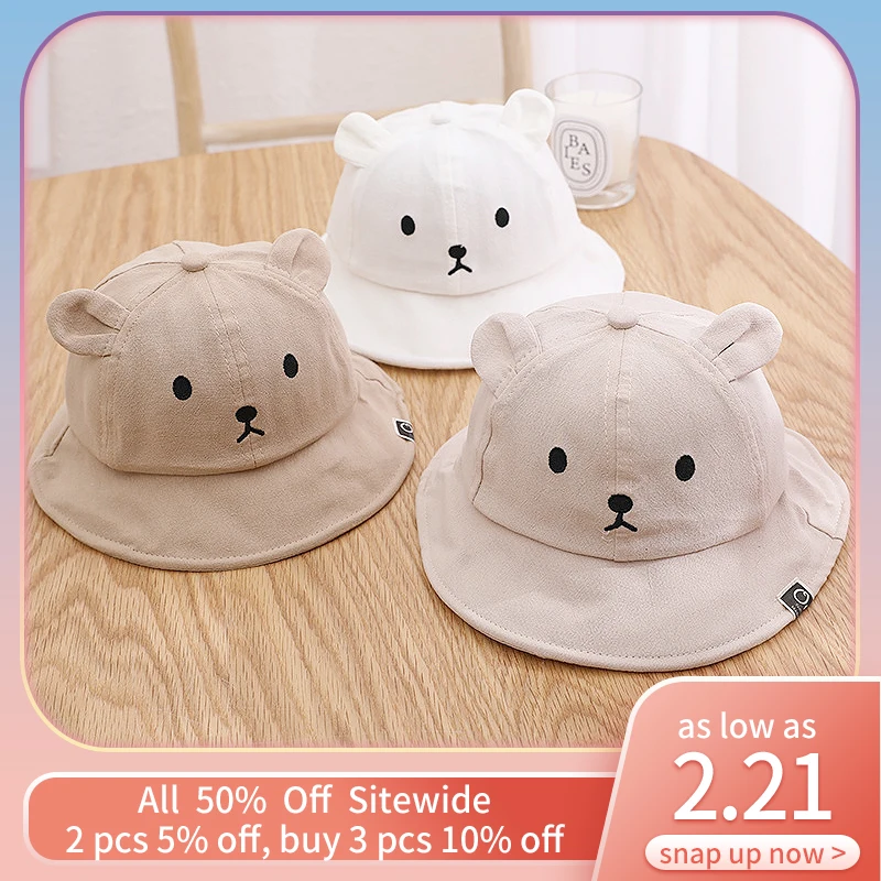 Cappello da pescatore per bebè con ricamo a forma di orso carino con orecchio primavera estate Outdoor Casual cappello da sole per bambini berretto da pescatore per neonato in morbido cotone