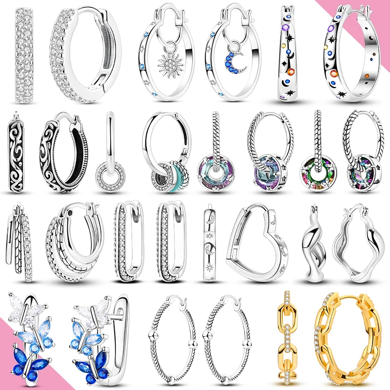 Creolen aus 925er Silber für Damen, Schmetterlingsherz, Original-Pendientes, Modeschmuck Image