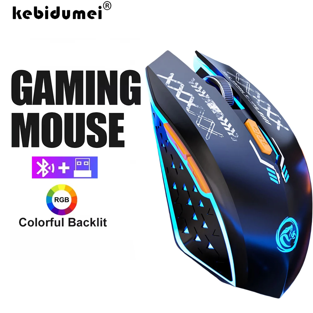 Bluetooth-Maus, 2,4 G, kabellose Maus, RGB-Hintergrundbeleuchtung, wiederaufladbar, Dual-Modus, leise Mäuse, Gaming-Maus, 1600 DPI, Maus für PC und Laptop Image