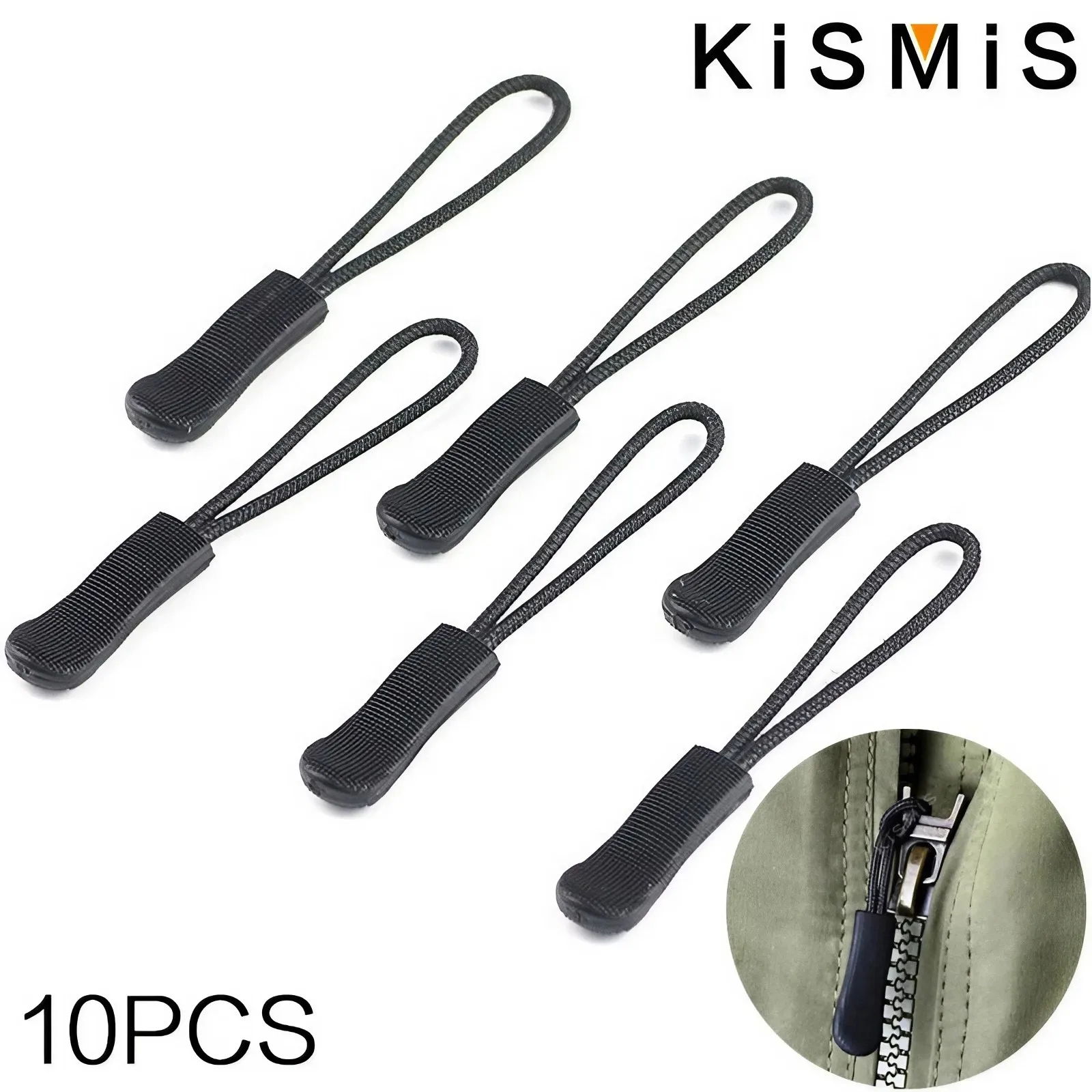 KISMIS 10 Stück Reißverschlusskabel-Verlängerungskabel-Tags, zieht Schiebeschnur, Seilzieher, Enden, Schloss, Reißverschluss-Clip-Schnalle für Tasche im Freien Image