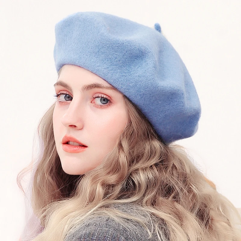 Wolle Baskenmütze Hüte Frauen Winter Französisch Hut Mädchen Einfarbig Mode Herbst Winter Baskenmütze Hut Für Frauen Warm Filz Straße Berets Image