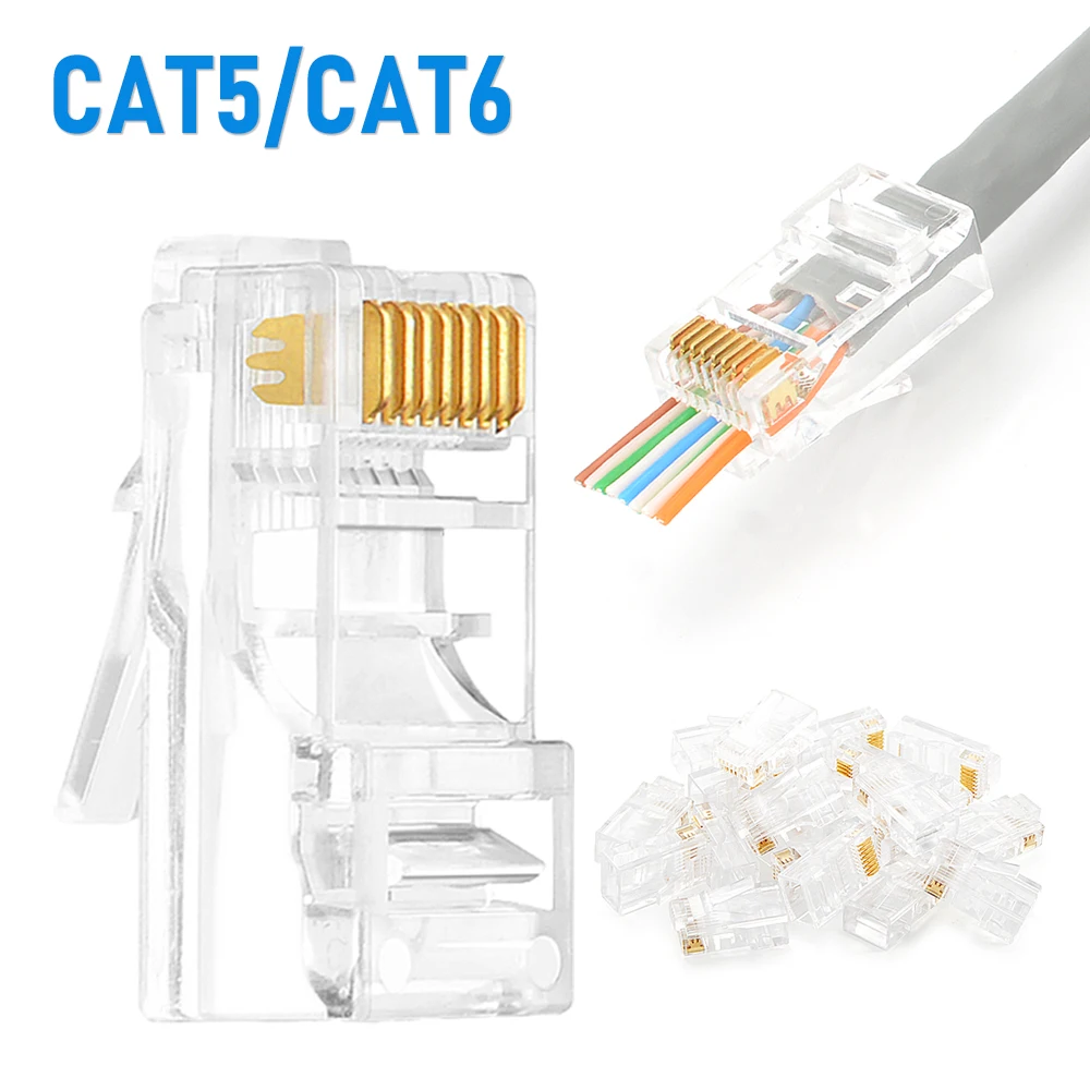 10/20/30/50 Stück Pass Through RJ45 Cat6/Cat5e Steckverbinder Crystal End 8P8C Crimp UTP Standard Ethernet Netzwerk Modularstecker Image
